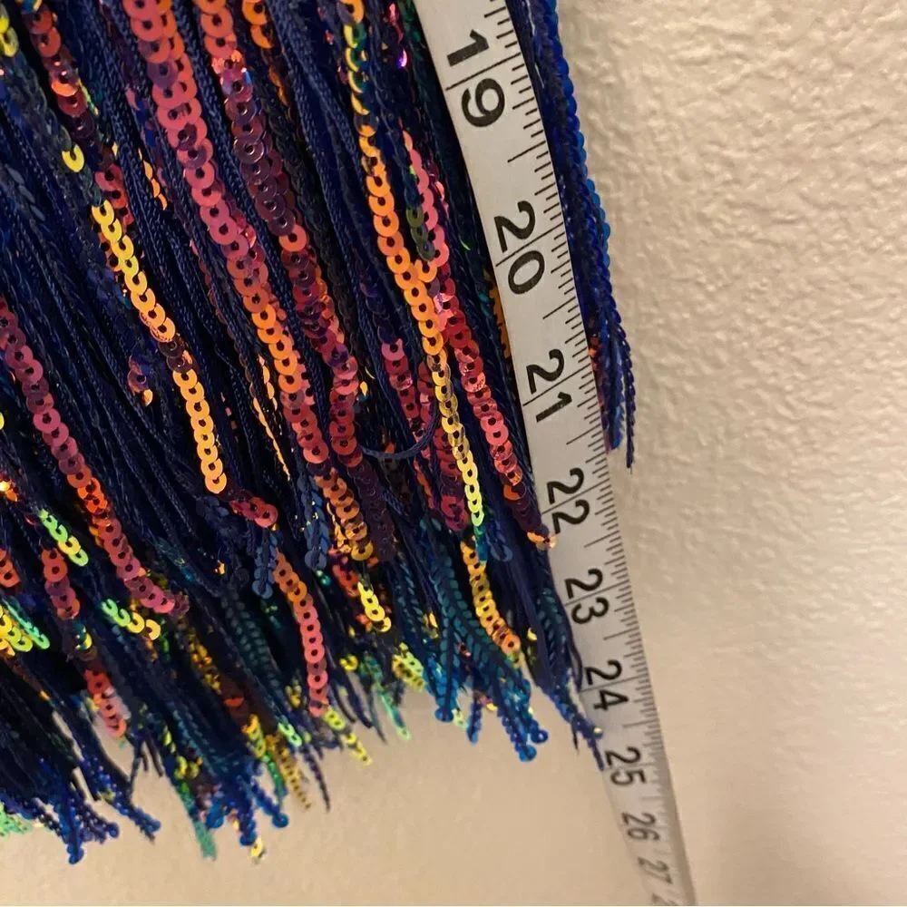 Weissman Dance costume blue sassy fringe sequin dress Misbehave 16291 child XLC